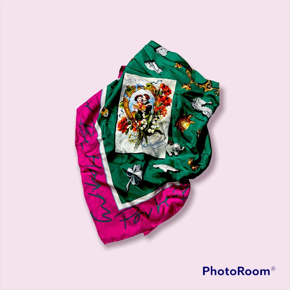 Karl Lagerfeld silk “Lucky Charms” scarf.